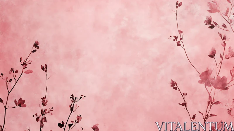 Botanical Silhouettes Against Soft Pink Gradient Wash.