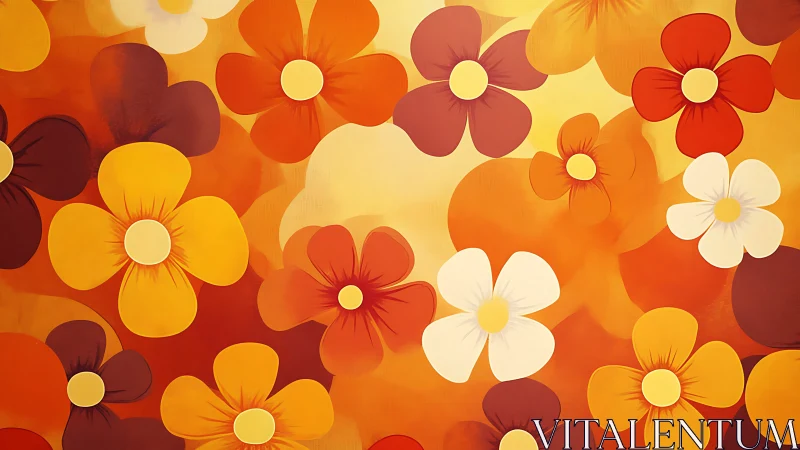 Warm Floral Composition With Overlapping Blooms in Red and Gold.