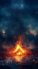 Bonfire Against Starlit Sky.