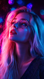Neon-lit portrait captures reflective gaze under cyber glow.