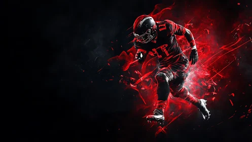 Digital football runner bursts through red energy field