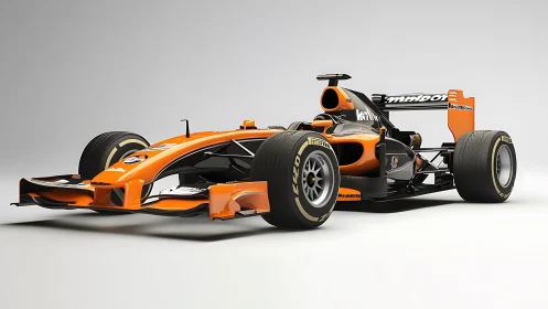 3D-rendered orange Formula racing car with aerodynamic detailing.