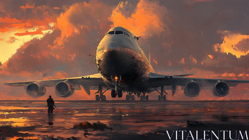 Sunset runway giant under storm-lit painted skies.