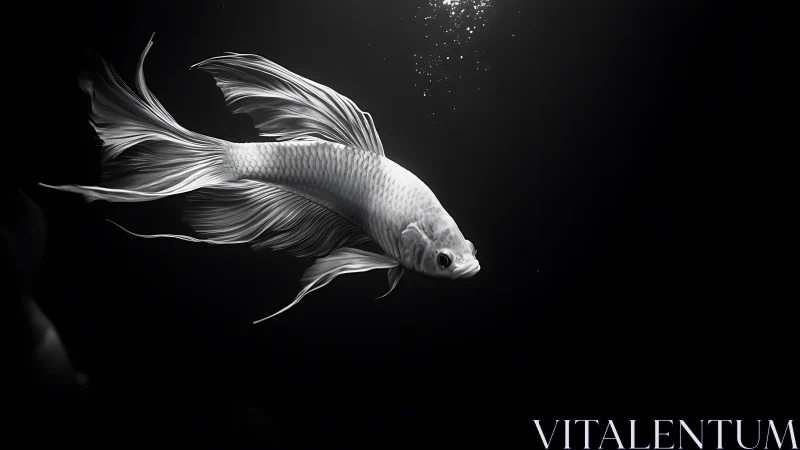 Monochrome betta fish rendered in dramatic side-lit contrast