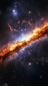 Starfire rift blazing across a midnight-blue galactic sea.