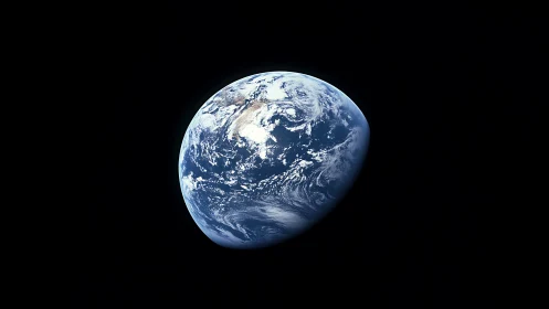 Planet Earth floats in deep space with luminous blue oceans.