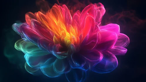 Luminous neon flower unfurls in radiant cosmic glow.