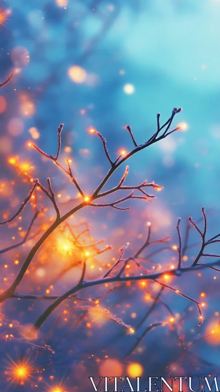 Luminescent Branches Against Twilight: Bokeh Rendered Nature Study