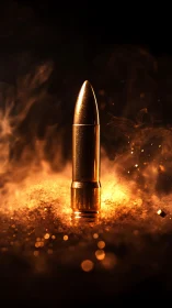 Golden Bullet in Dramatic Flame and Dust
