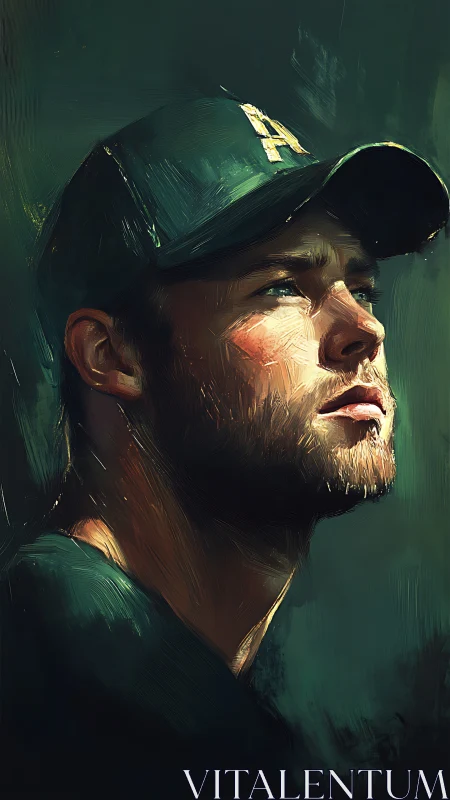 Bearded man in cap painted with dramatic side lighting.