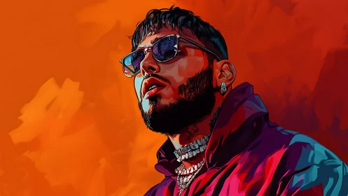 Stylized portrait shows confident man in jewel-encrusted streetwear