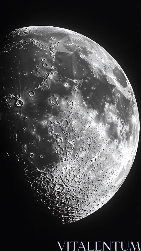 High-resolution lunar surface with craters and ray systems.