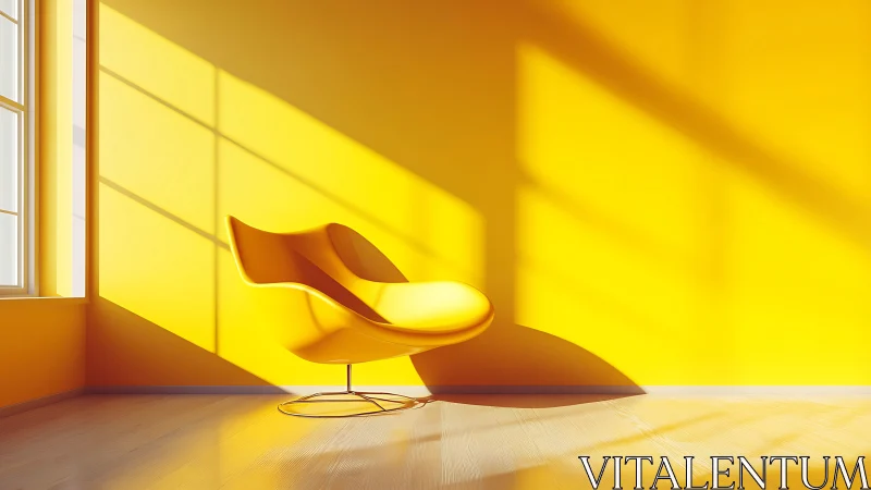 Yellow lounge chair anchors sunlit minimalist interior scene.