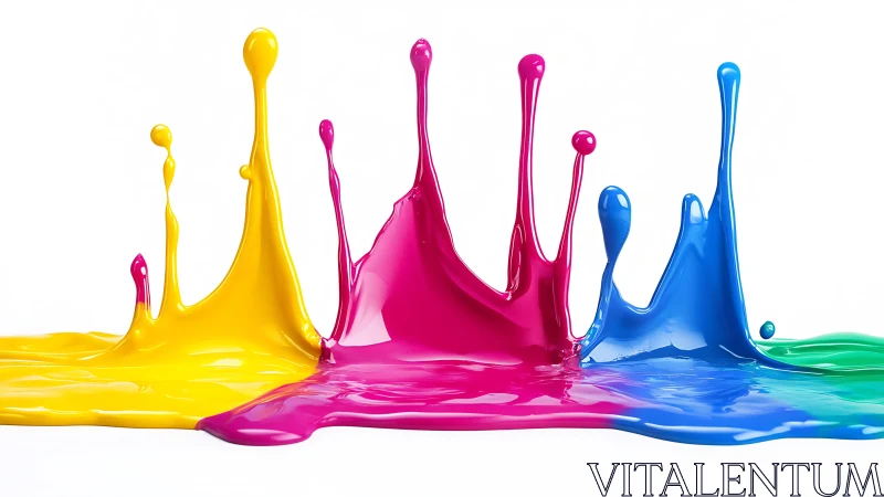 Colorful paint splashes rise in joyful waves across white