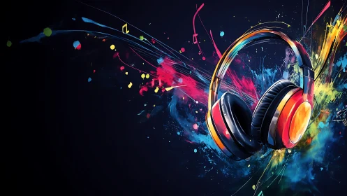 Chromatic blast headphones catching wild runaway soundwaves.
