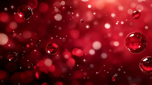 Crimson bubbles drift through a sparkling velvet cosmos.