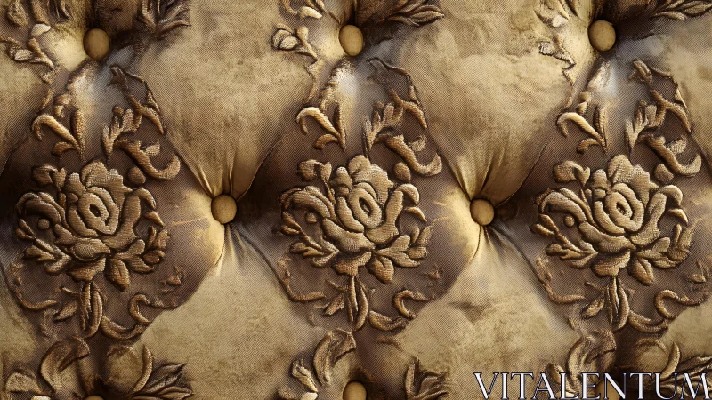 Luxurious floral embossed tufted leather upholstery in vintage style.