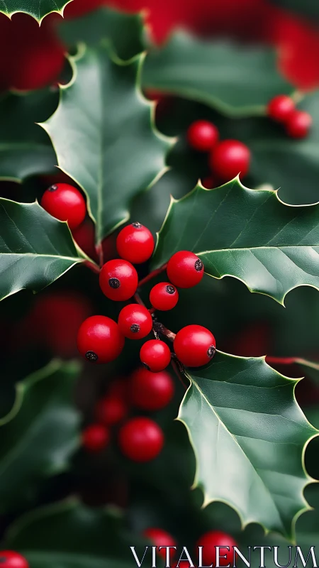 Festive holly leaves and berries glowing with holiday warmth.