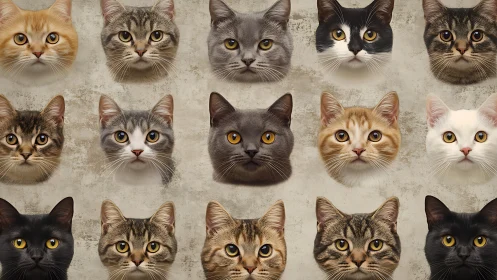 Grid Composition of Cat Portraits in Varied Colors.