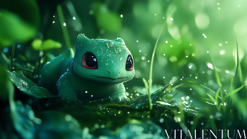 Bulbasaur creature rendered in wet green forest environment.