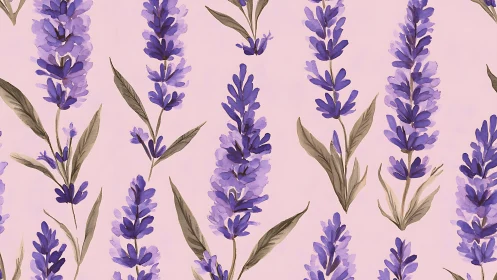 Lavender flower stems arranged in vertical pattern on pale background