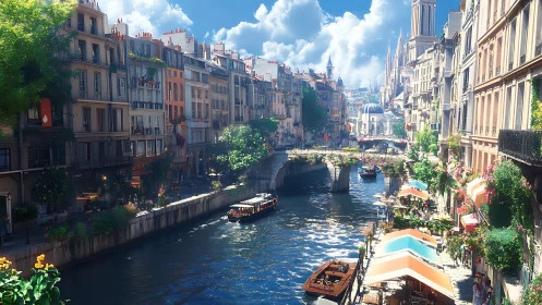 Sunlit canal boulevard where riverside cafés bloom and linger.