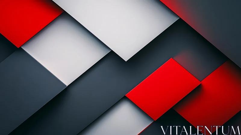 Geometric red and gray layered rectangles in bold diagonal grid.