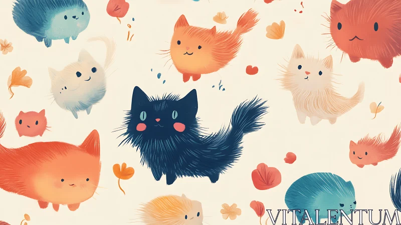 Whimsical Illustrated Cats: Digital Painting with Organic Character Design.