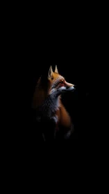 Fox in soft spotlight, quiet whiskers bright against night.