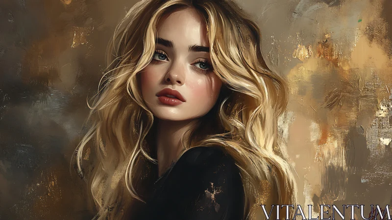 Blonde woman portrait in warm painterly digital style.
