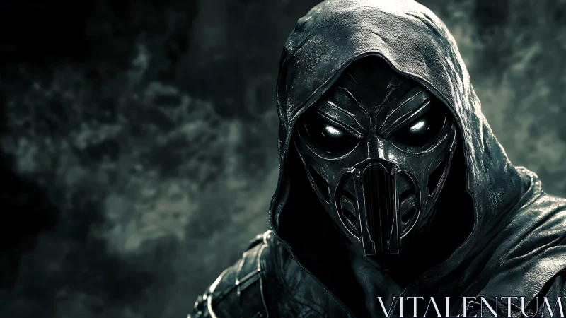 Mysterious hooded warrior steps from the shadows in armor