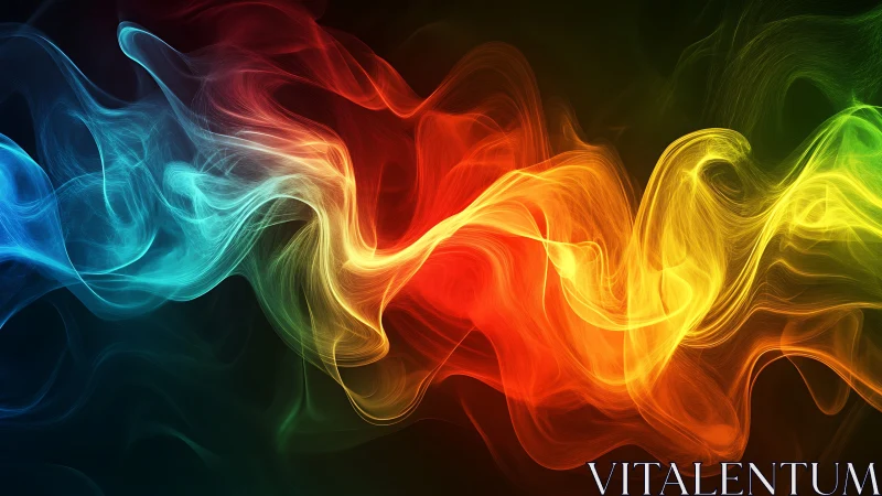 Vibrant multicolor flowing light waves on dark background.