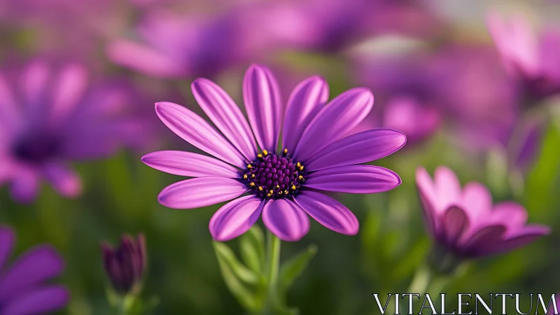 Vibrant Purple Daisy Blooms in Soft-Focused Garden Light