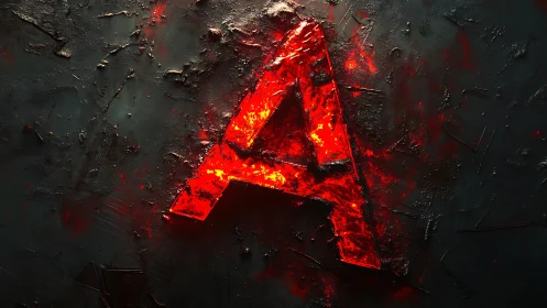 Glowing molten red letter A on dark textured surface.