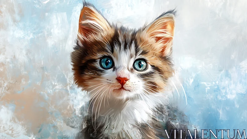 Portrait of Calico Kitten with Striking Turquoise Eyes