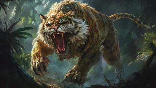 Ferocious tiger charges through misty jungle in mid-attack