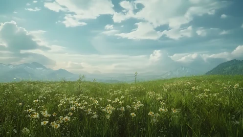 High-resolution alpine meadow landscape under diffuse daylight