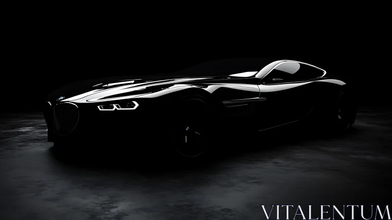 Sleek black sports coupe glowing gently in the dark.