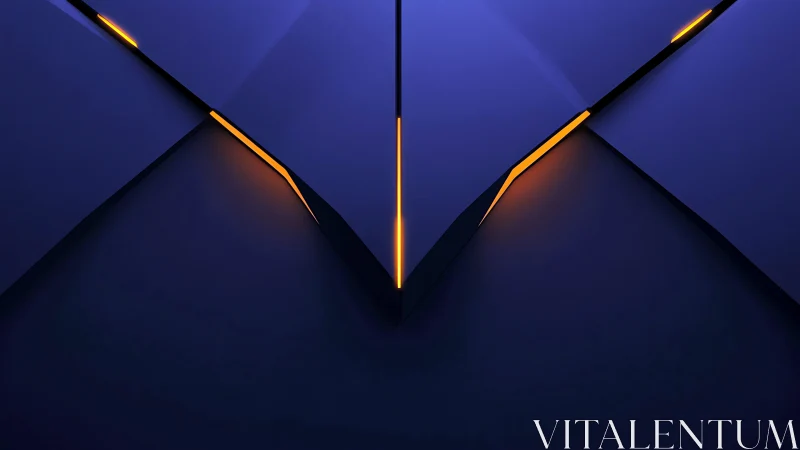 Geometric blue panels intersecting over glowing orange cores.
