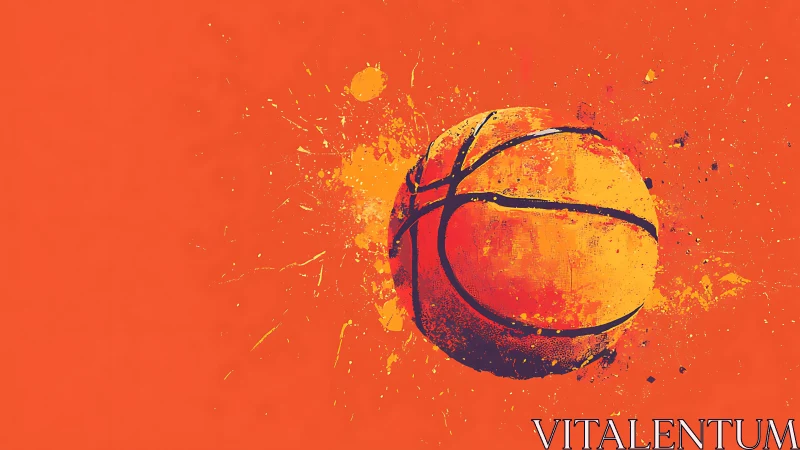Orange grunge basketball splash on bold minimalist field.