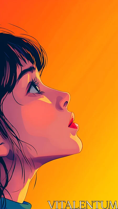 Vector side-profile portrait uses bold gradients and rim lighting