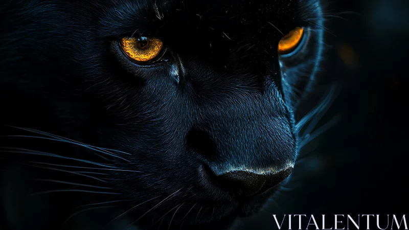 Felis catus Closeup: Dichromatic Amber-Cyan Eyes Against Obsidian Fur
