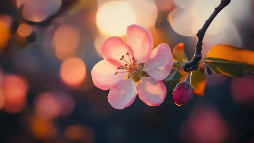 Spring Blossom Bathed in Golden Hour Radiance.
