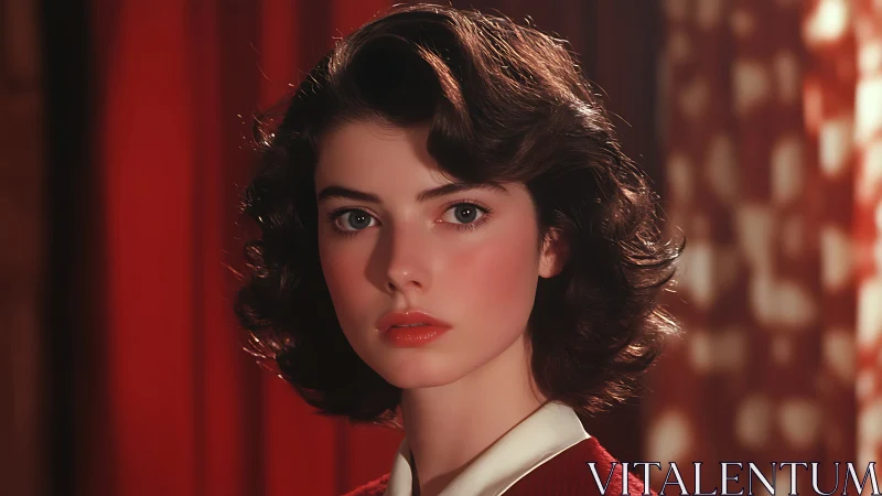 Softly lit retro portrait captures quiet, cinematic poise