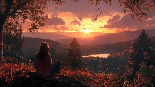 Soft hills inhale sunset light as a quiet dreamer listens