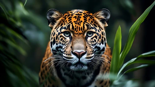 High-resolution jaguar portrait with shallow depth-of-field focus