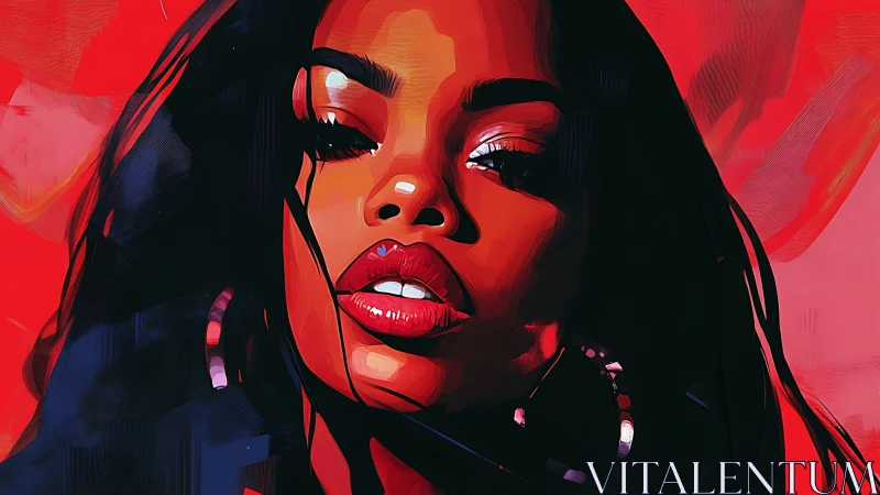 Digital portrait of woman with red background and highlights.