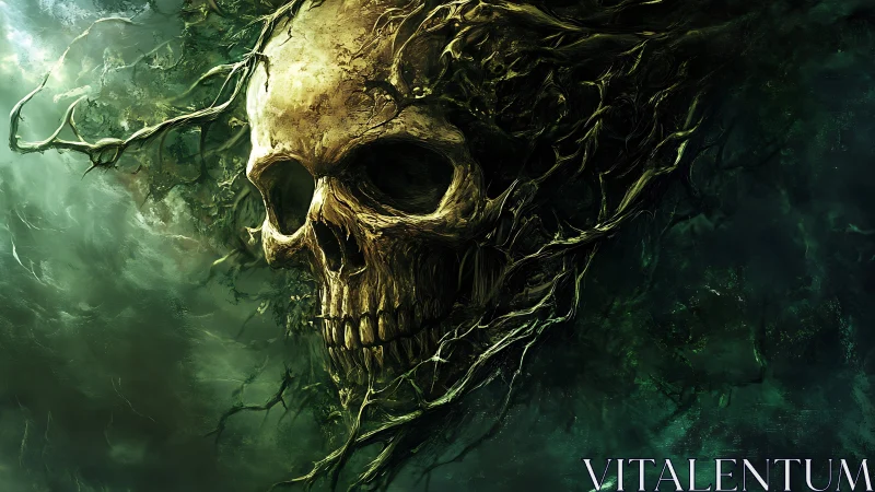 Whispers of the forest skull tangled in twilight roots.