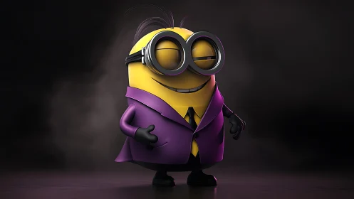 Stylish yellow cartoon agent smiles in smoky studio light