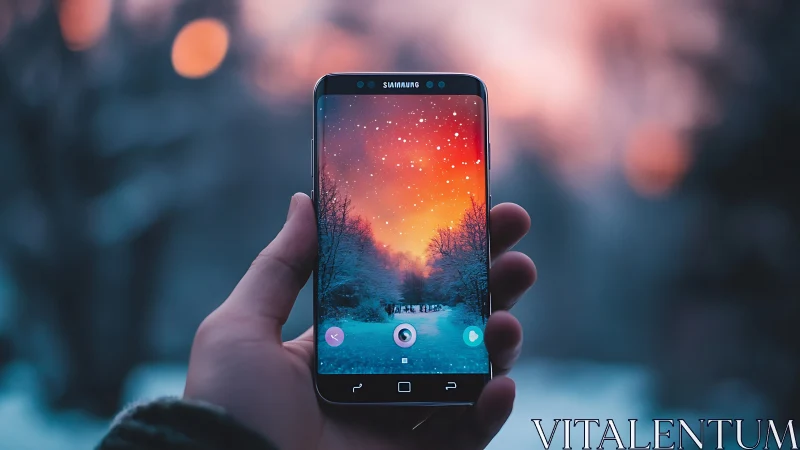 Samsung Galaxy Smartphone Displaying Winter Sunset Landscape